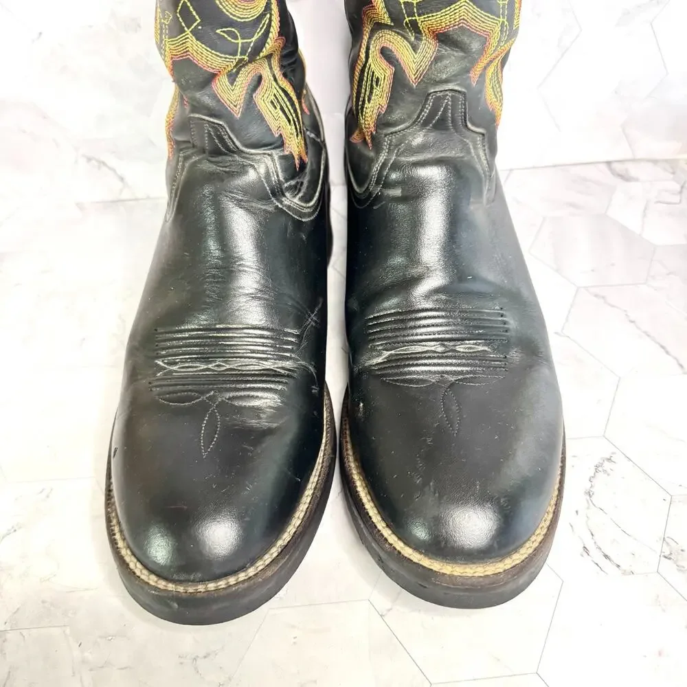Ariat Boots Mens 8.5 D Black Leather Embroidered Cowboy Boots Western #38109